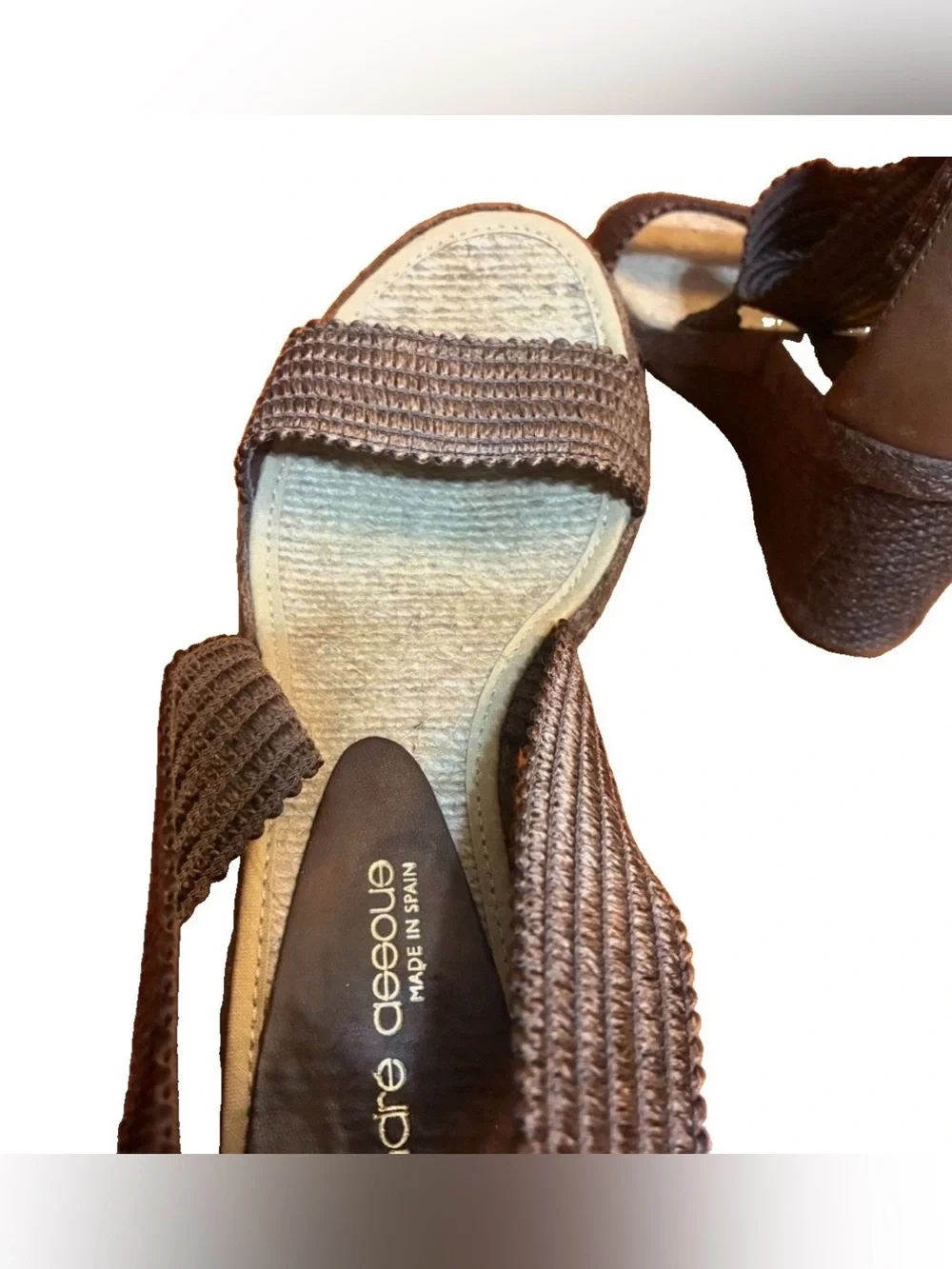ANDRE ASSOUS Size 7 Brown Wedge Espadrilles, Criss-Cross Straps. Made in Spain